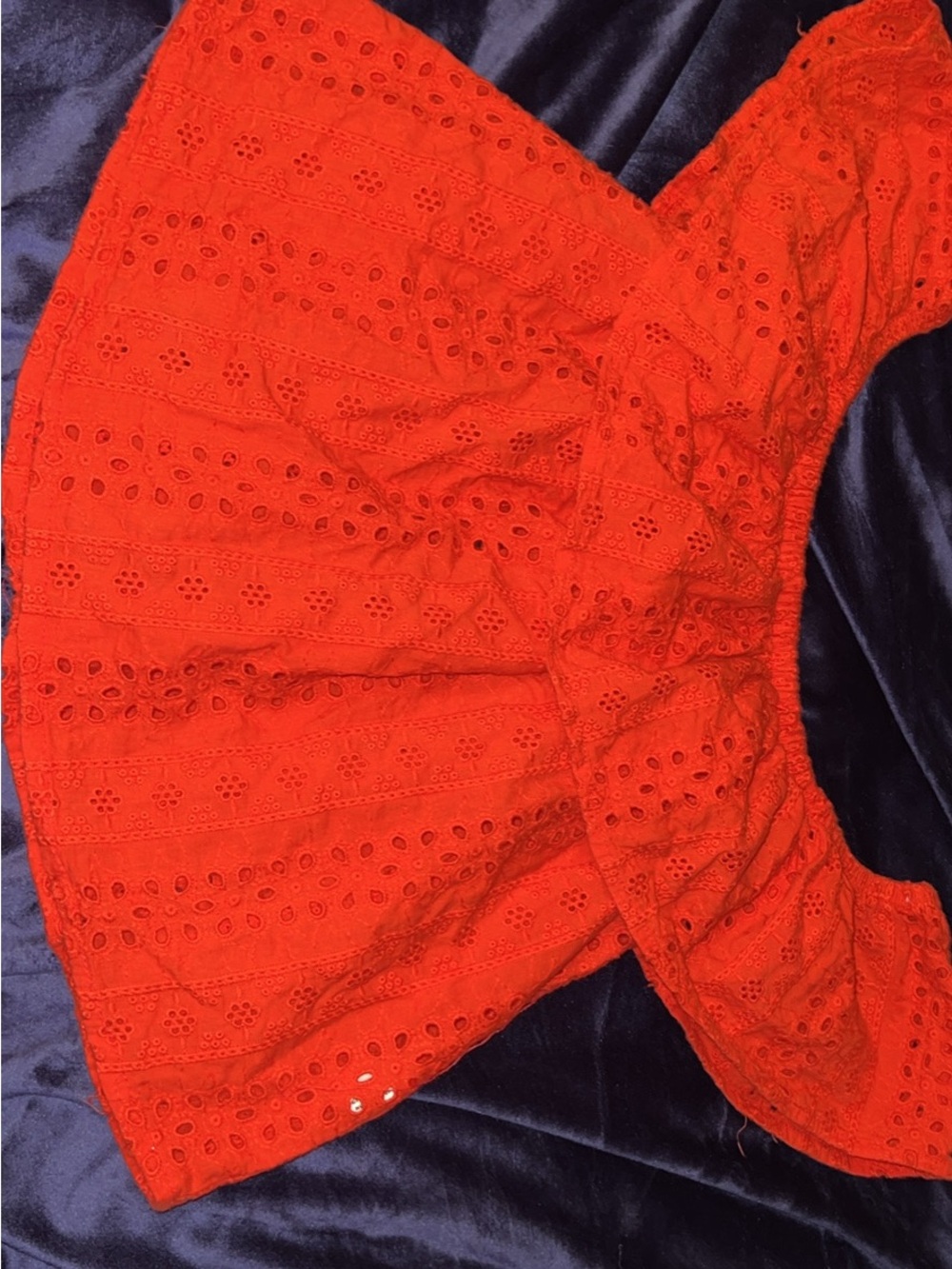 Red Eyelet Off-Shoulder Top